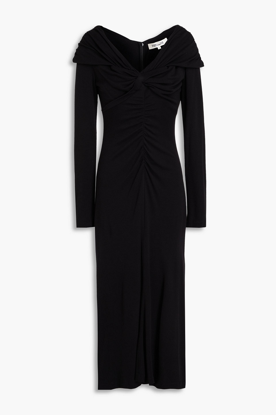 Diane Von Furstenberg Sylviana Ruched Lyocell And Wool-blend Jersey Midi Dress In Black