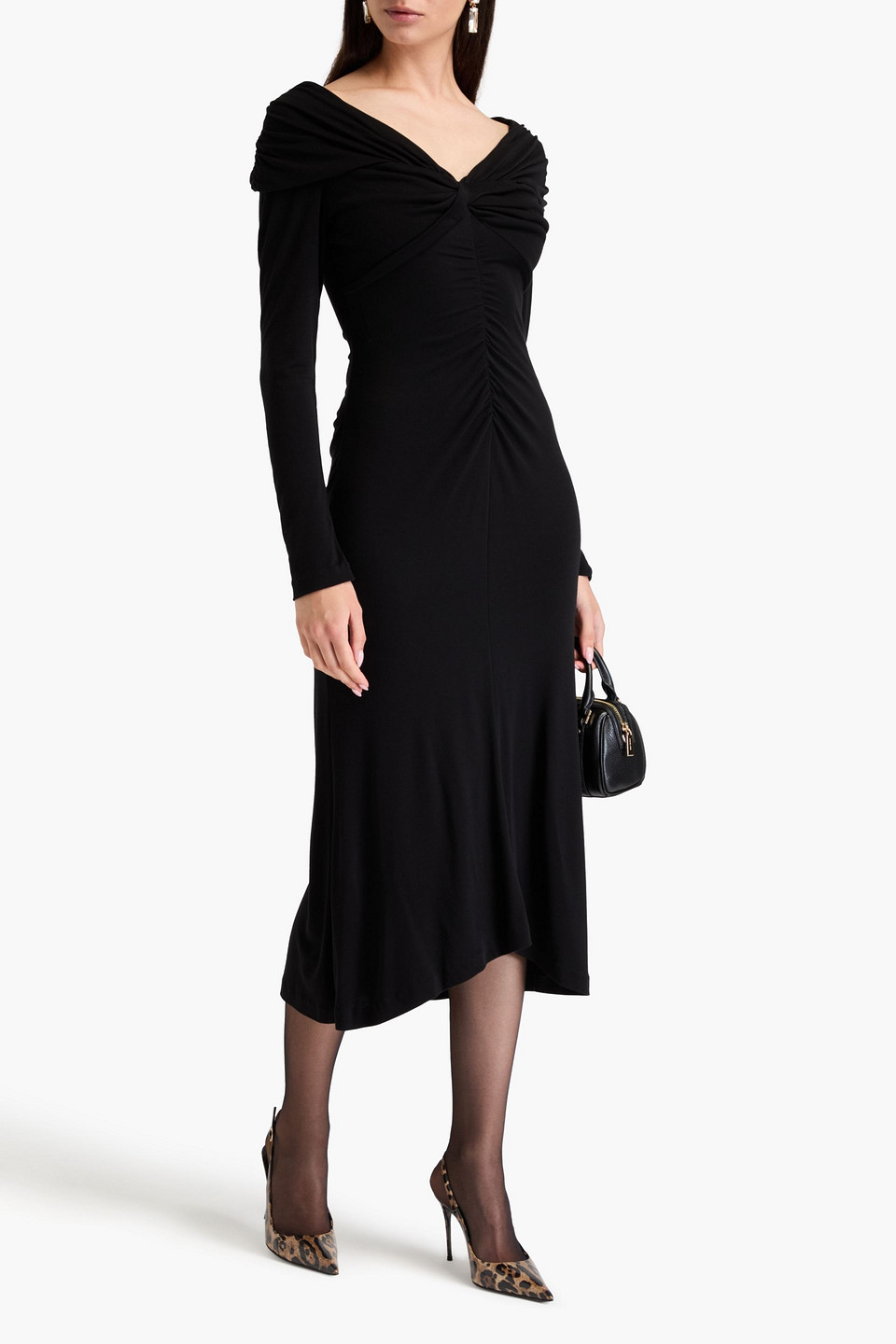 Shop Diane Von Furstenberg Sylviana Ruched Lyocell And Wool-blend Jersey Midi Dress In Black