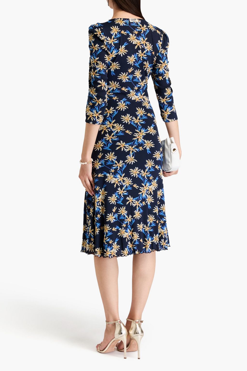 DIANE VON FURSTENBERG 루쉬 장식 프린트 스트레치 메쉬 미디 드레스