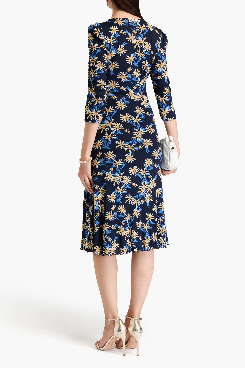 DIANE VON FURSTENBERG IVAN RUCHED PRINTED STRETCH-MESH MIDI DRESS