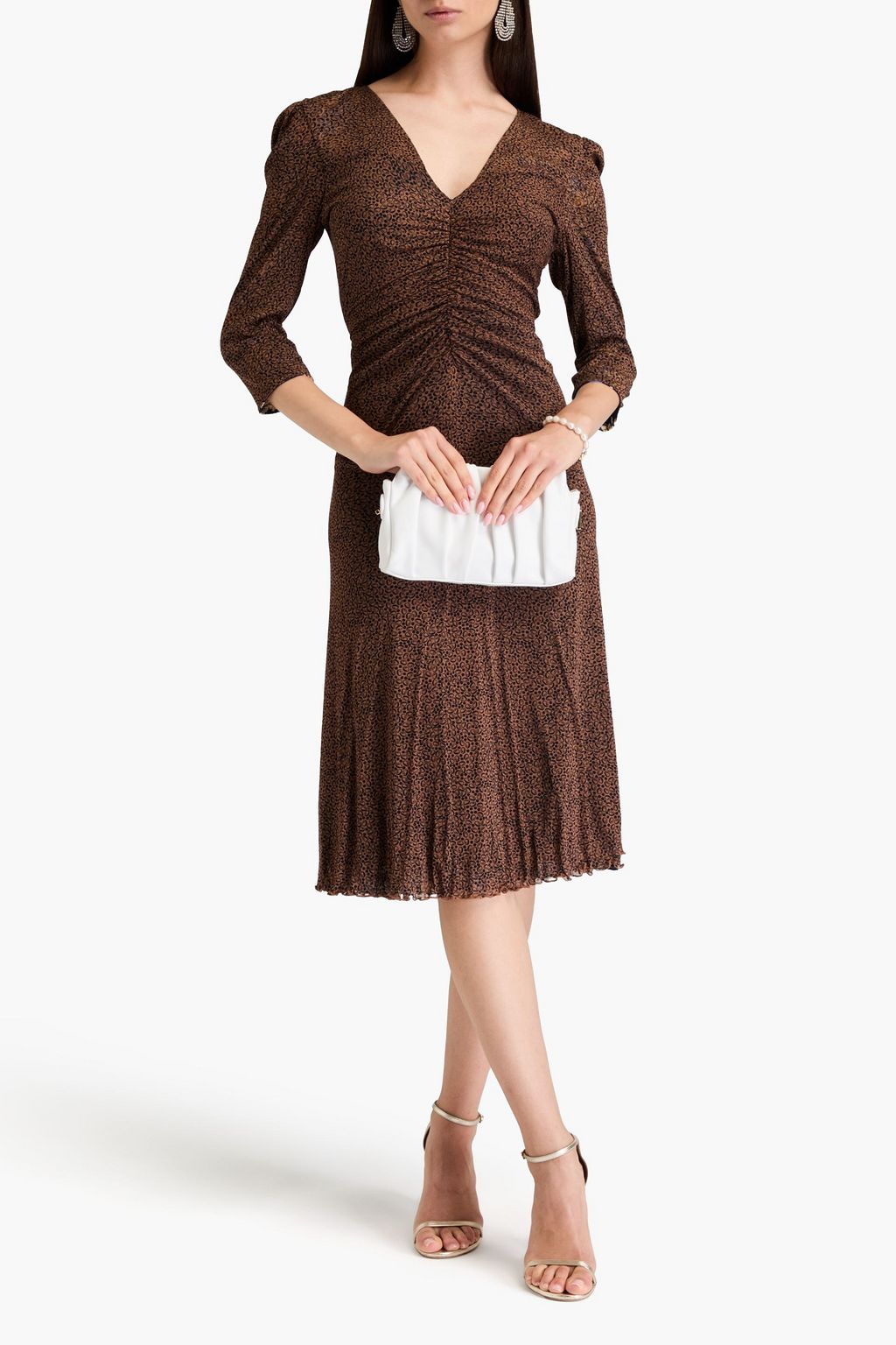 DIANE VON FURSTENBERG 루쉬 장식 프린트 스트레치 메쉬 미디 드레스