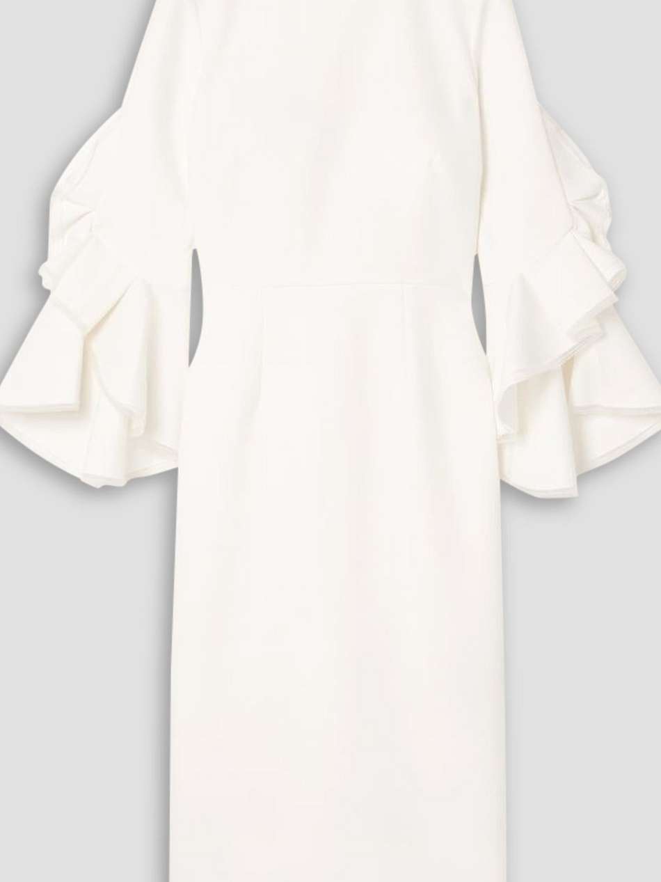 camellia tulle-trimmed ruffled crepe dress