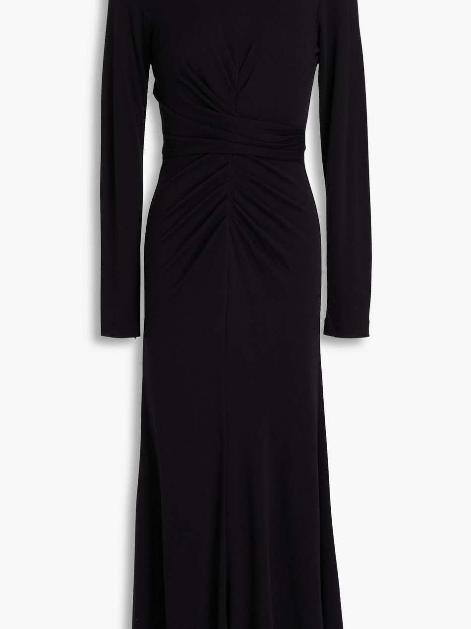 marquise ruched lyocell and wool-blend jersey midi dress