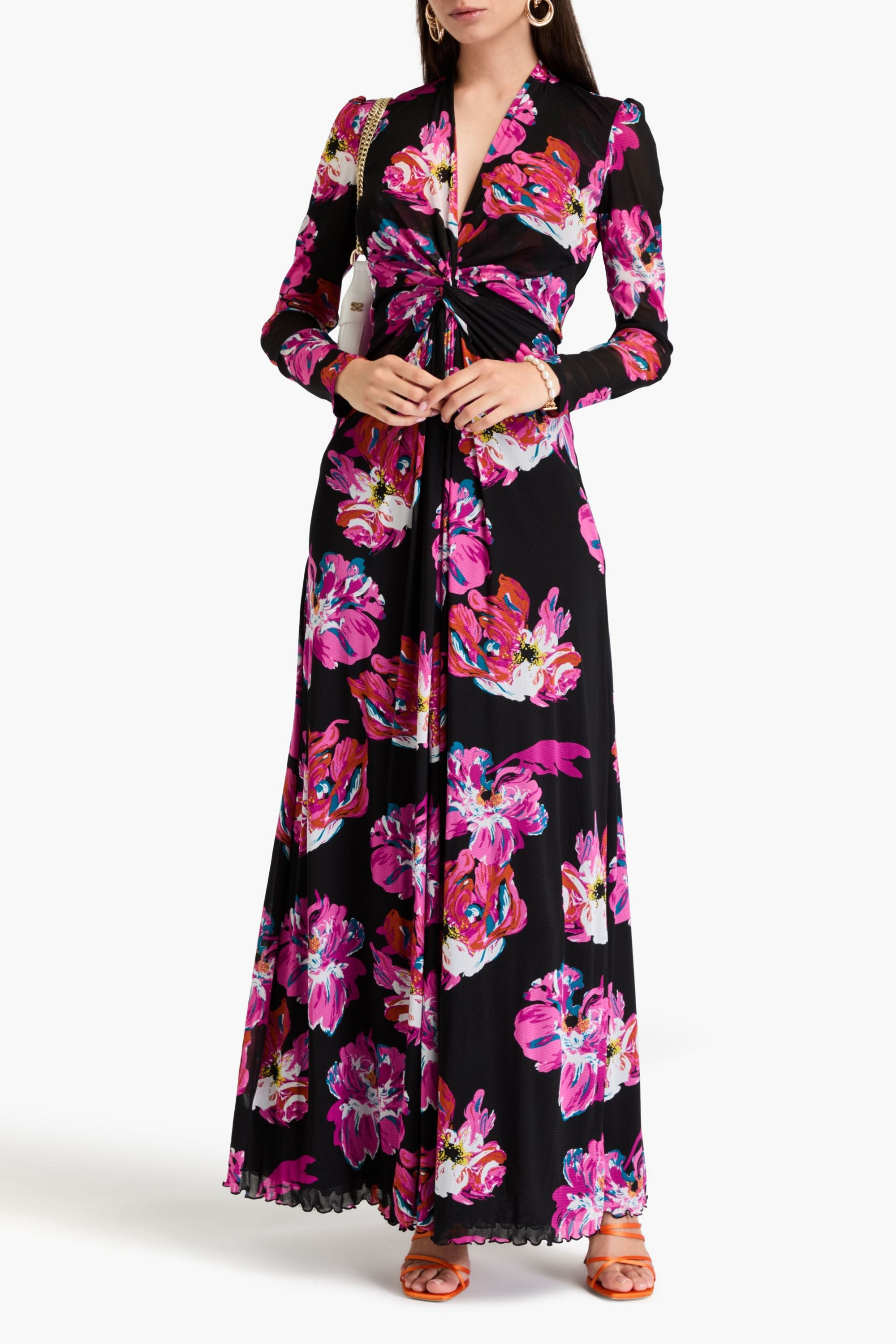 Diane von Furstenberg Kassia floral-print stretch-mesh maxi dress