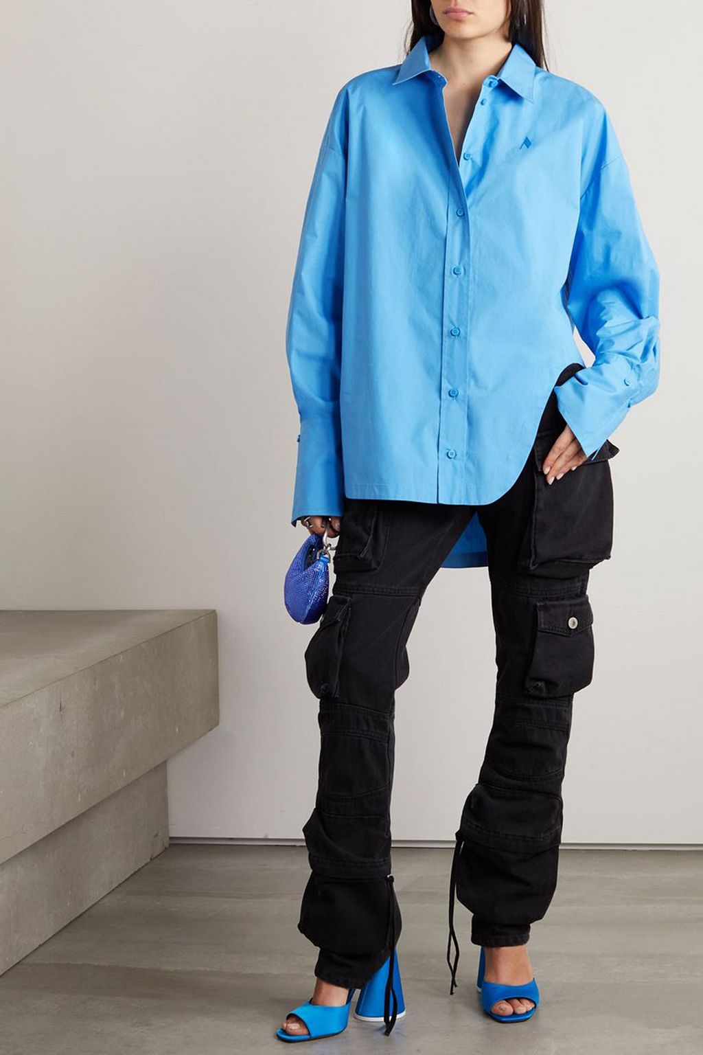 THE ATTICO Diana oversized asymmetric embroidered cotton-poplin shirt