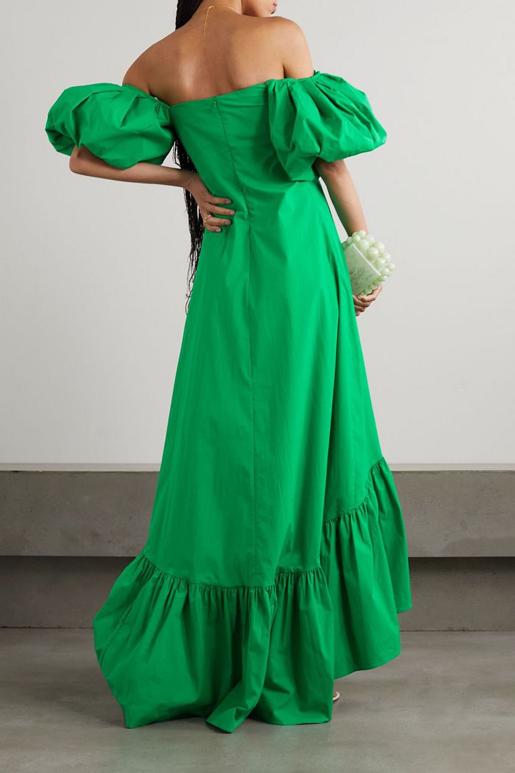 CAROLINE CONSTAS Gabrielle off-the-shoulder tie-detailed cotton-blend poplin midi dress