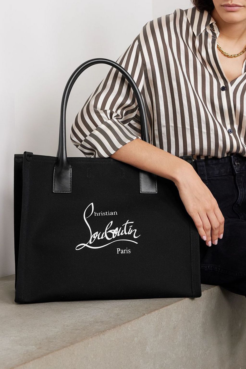 CHRISTIAN LOUBOUTIN Nastroloubi large leather-trimmed printed canvas tote