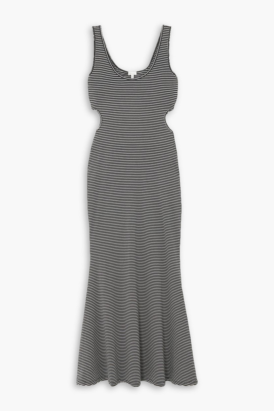 Skin Frederica Cutout Striped Cotton-jersey Maxi Dress In Charcoal