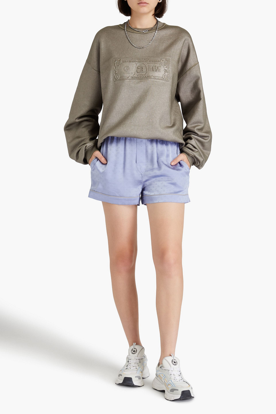  Alexander Wang - Embossed Metallic French Cotton-terry Sweatshirt - Neutral - Xl 