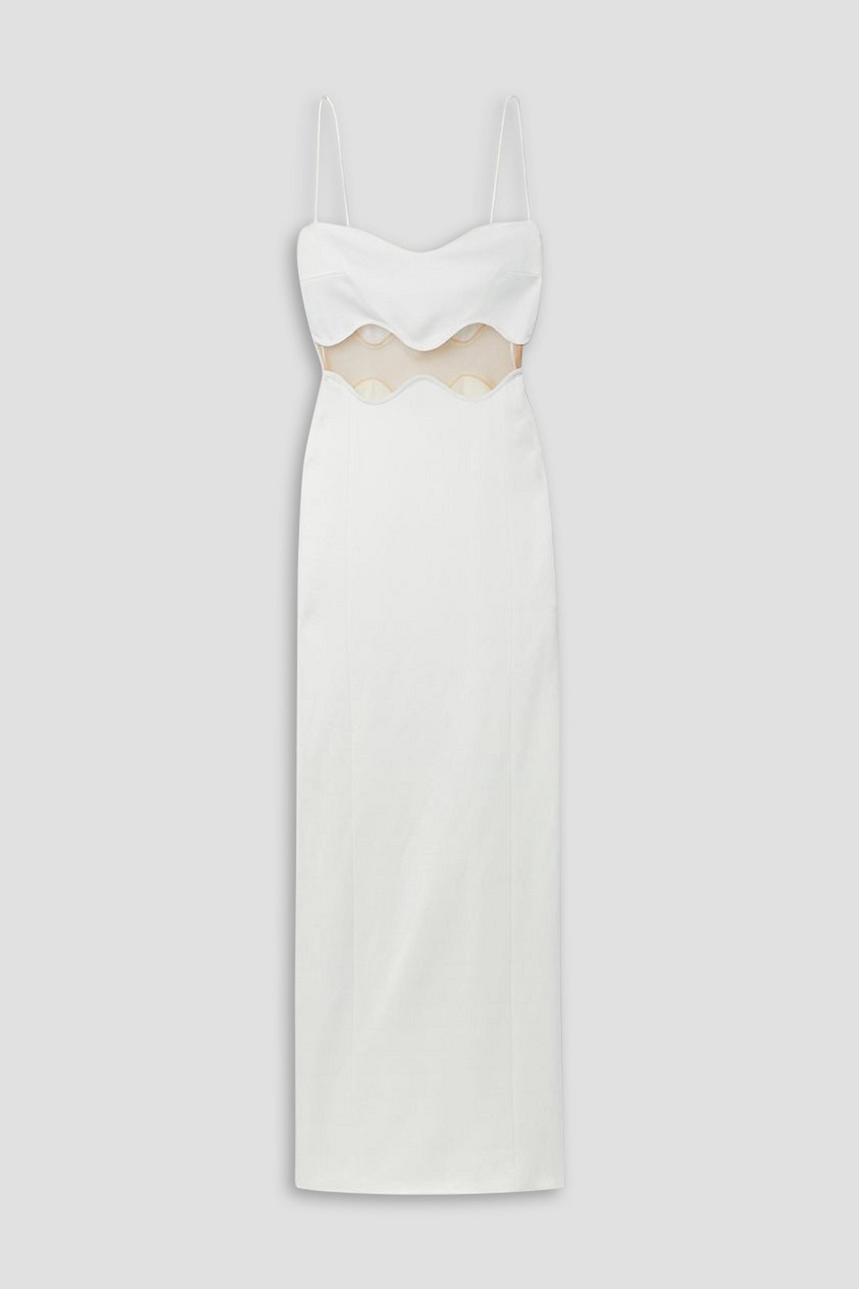 Shop Galvan Isola Bella Mesh-paneled Knitted Maxi Dress In White