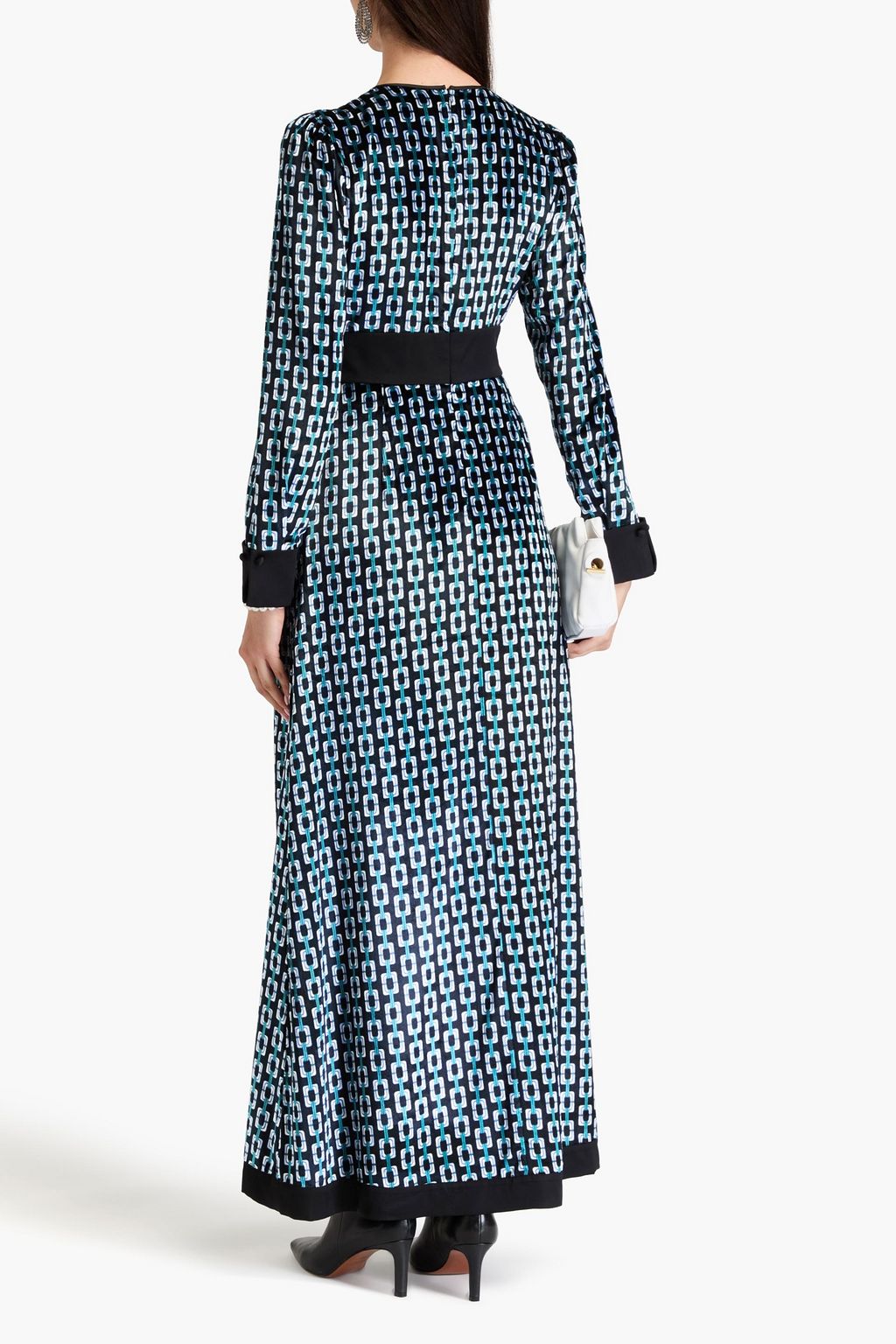 DIANE VON FURSTENBERG فستان Libby طويل من المخمل بحواف من الساتان ومزين بطبعات