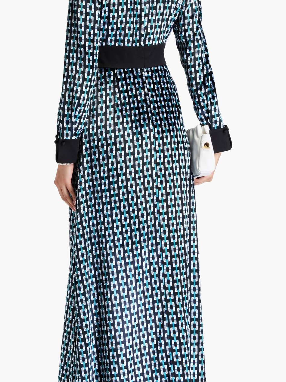 libby satin-trimmed printed velvet maxi dress