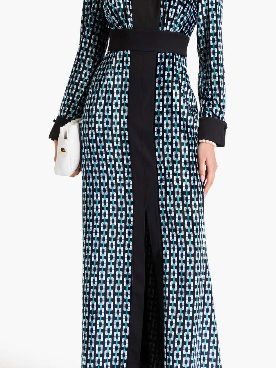 libby satin-trimmed printed velvet maxi dress
