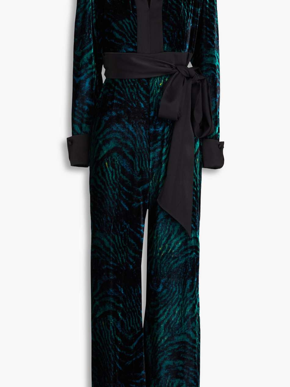 vegas tiger-print velvet jumpsuit