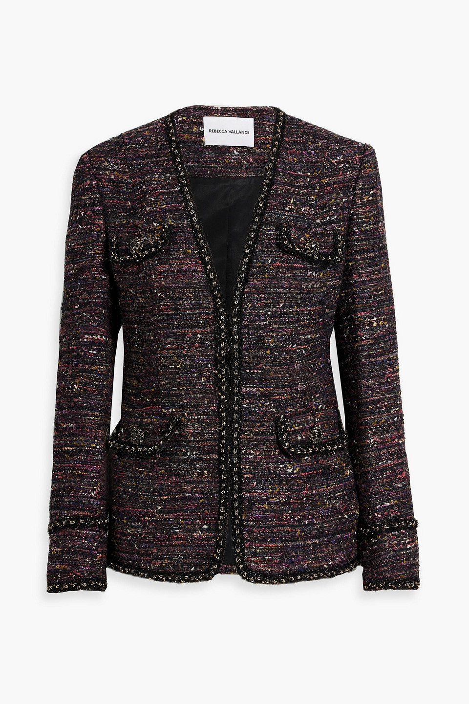 Rebecca Vallance Monet Frayed Metallic Tweed Jacket In Black