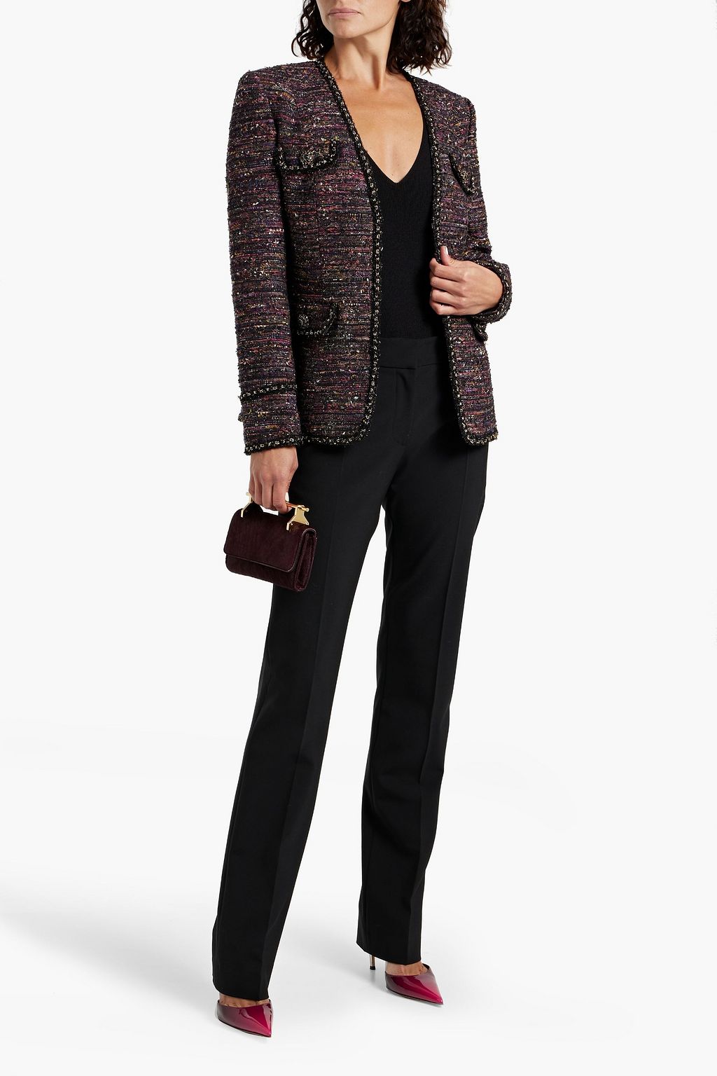 REBECCA VALLANCE Monet frayed metallic tweed jacket