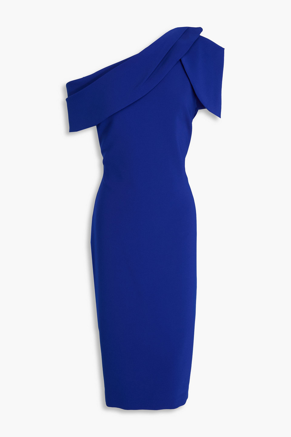 Badgley Mischka Asymmetric Draped Crepe Dress In Royal Blue
