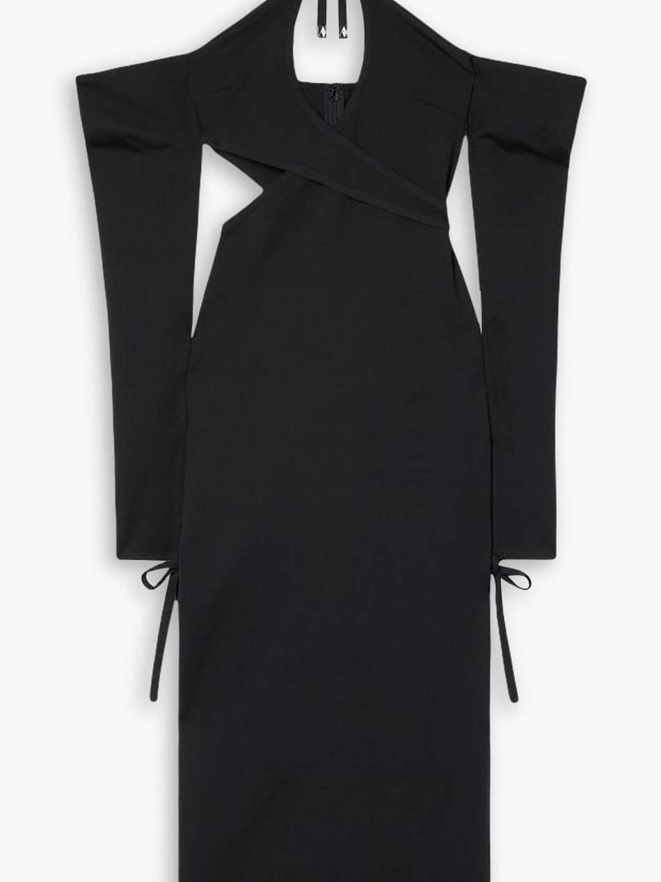 greta wrap-effect cutout cotton-blend halterneck midi dress