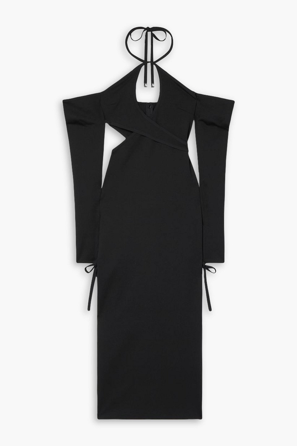 Attico Greta Wrap-effect Cutout Cotton-blend Halterneck Midi Dress In Black
