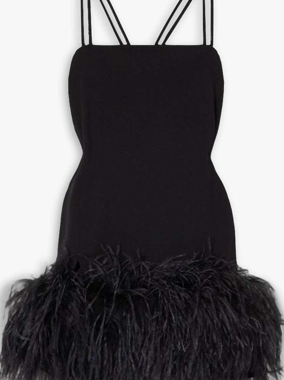 fujiko feather-trimmed crepe mini dress
