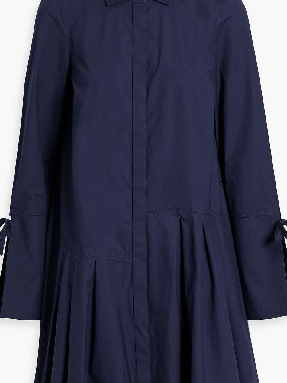 pleated cotton-blend poplin mini shirt dress