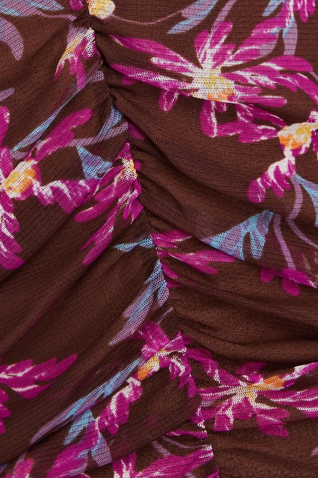DIANE VON FURSTENBERG ストレッチメッシュ ミディワンピース ルーシュ入り フローラルプリント