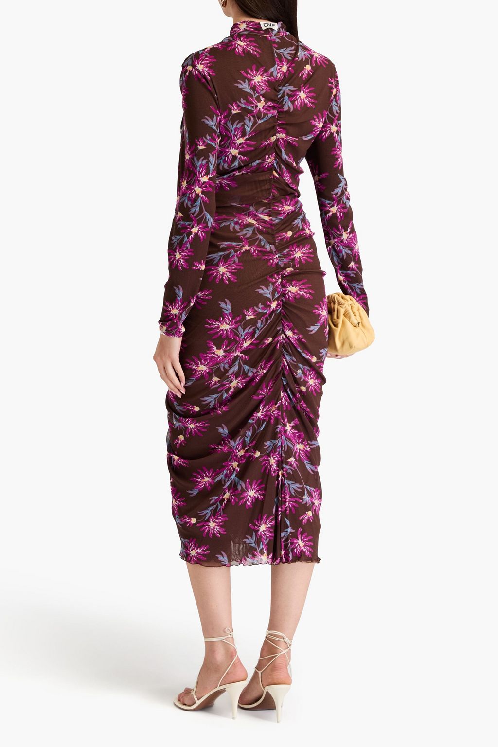 DIANE VON FURSTENBERG ストレッチメッシュ ミディワンピース ルーシュ入り フローラルプリント