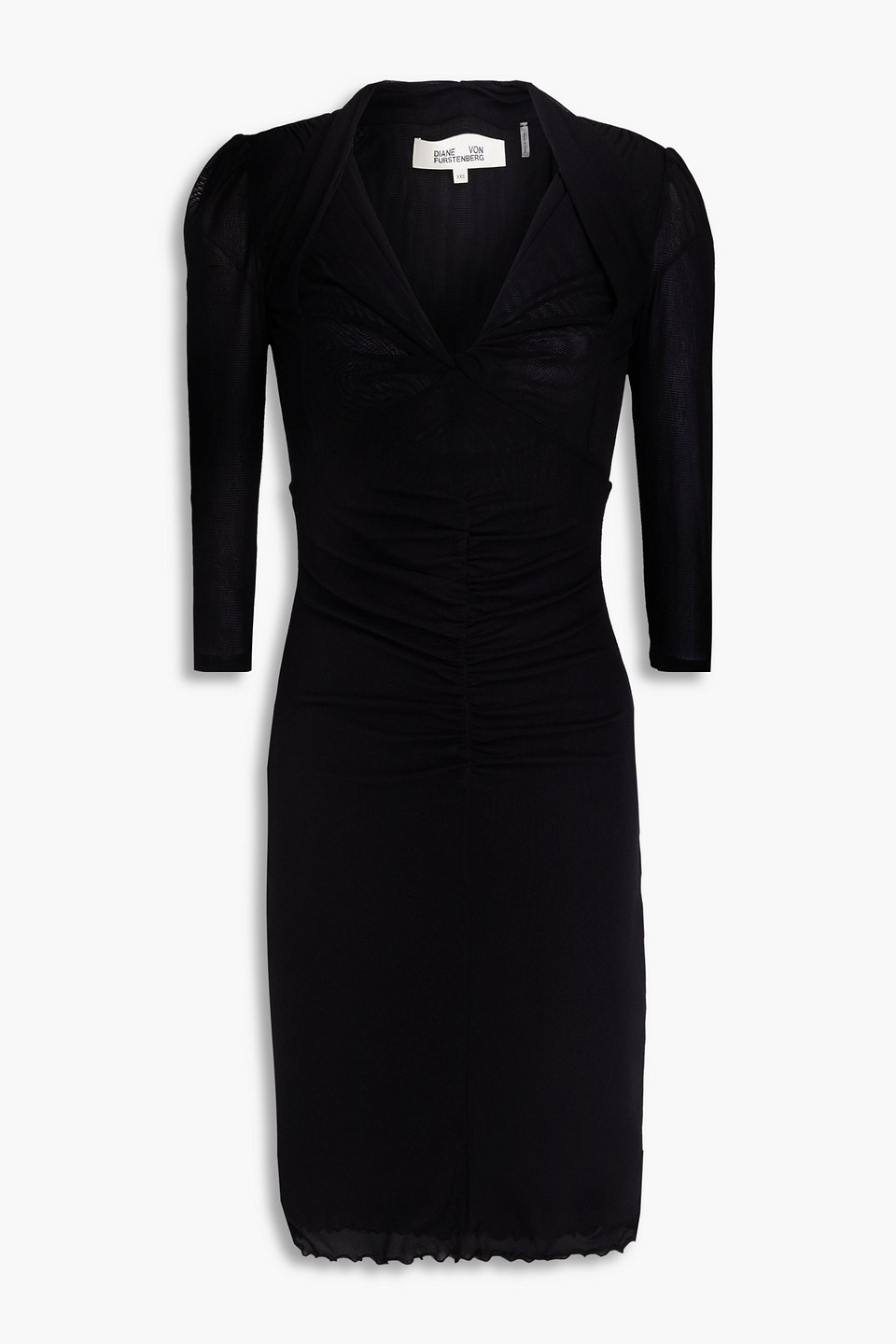 Diane Von Furstenberg Elena Ruched Stretch-mesh Mini Dress In Black