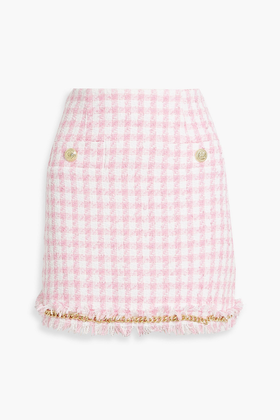 Rebecca Vallance Gabrielle Chain-embellished Houndstooth Tweed Mini Skirt In Baby Pink