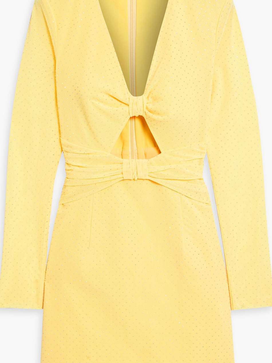 crystal-embellished knotted cutout tulle mini dress