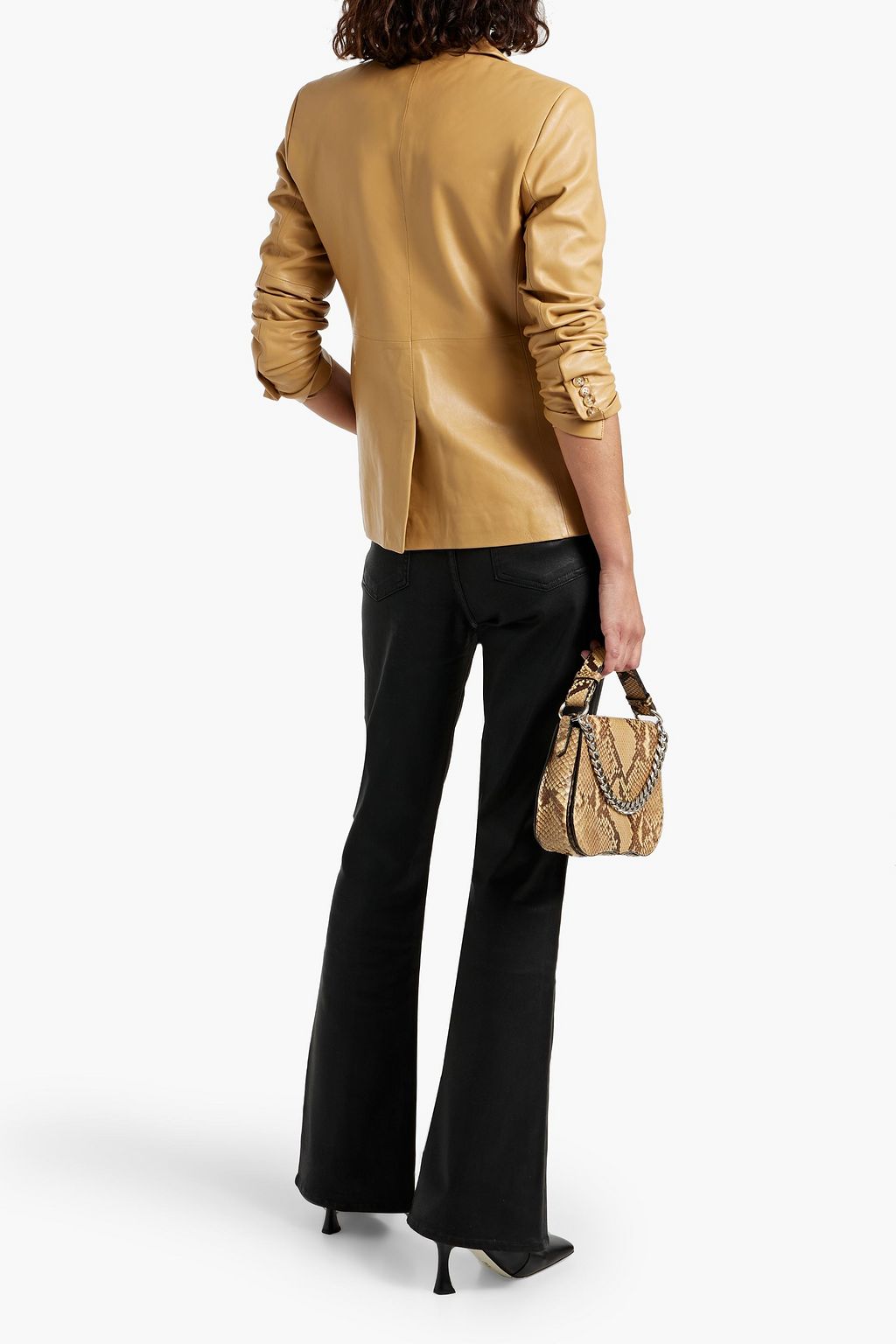 DEREK LAM 10 CROSBY بنطلون جينز باهت بحواف واسعة وخصر مرتفع ومشمّع