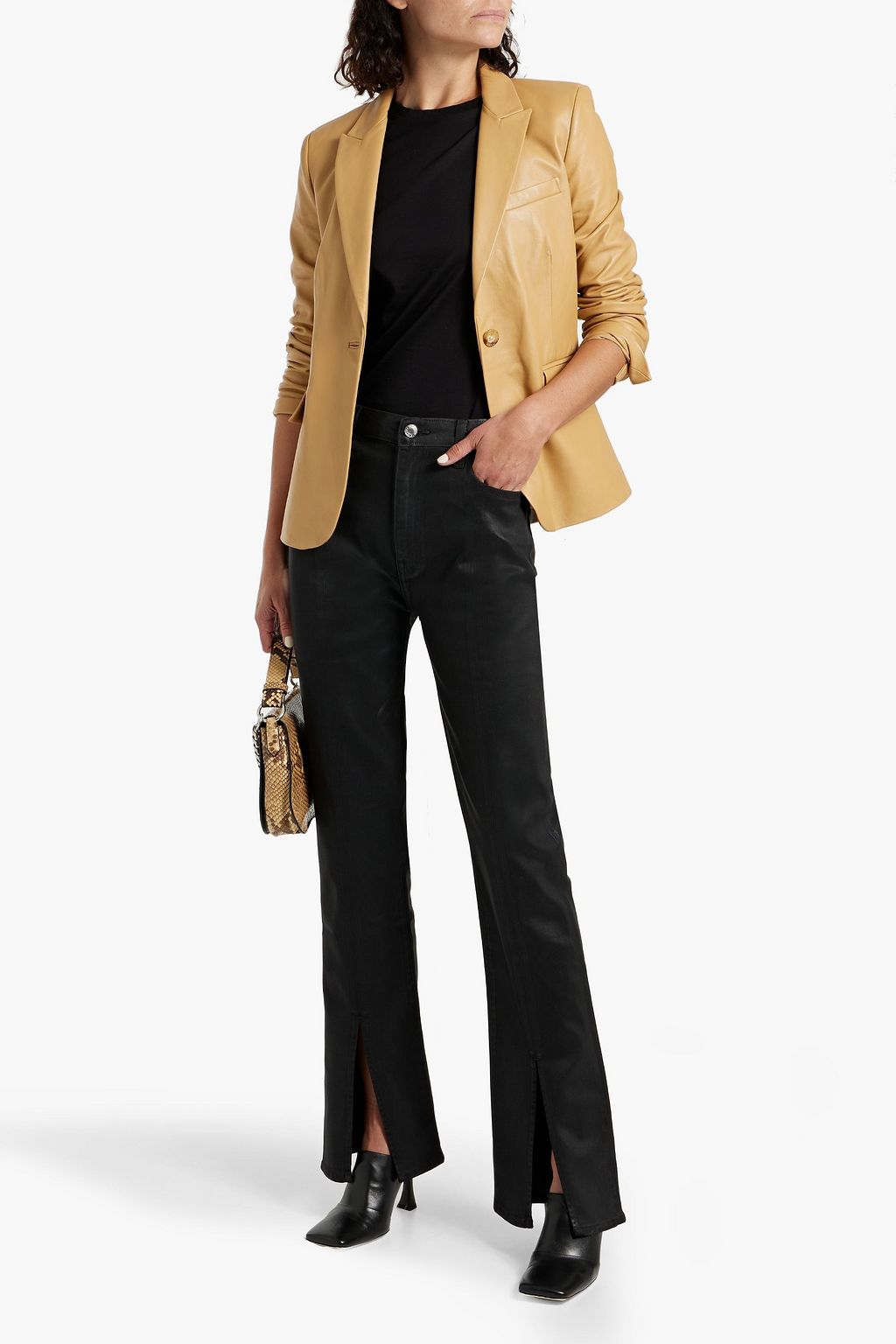 DEREK LAM 10 CROSBY بنطلون جينز باهت بحواف واسعة وخصر مرتفع ومشمّع