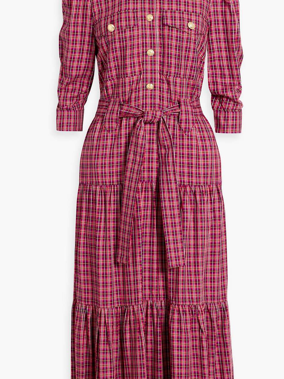 belted checked woven midi dress