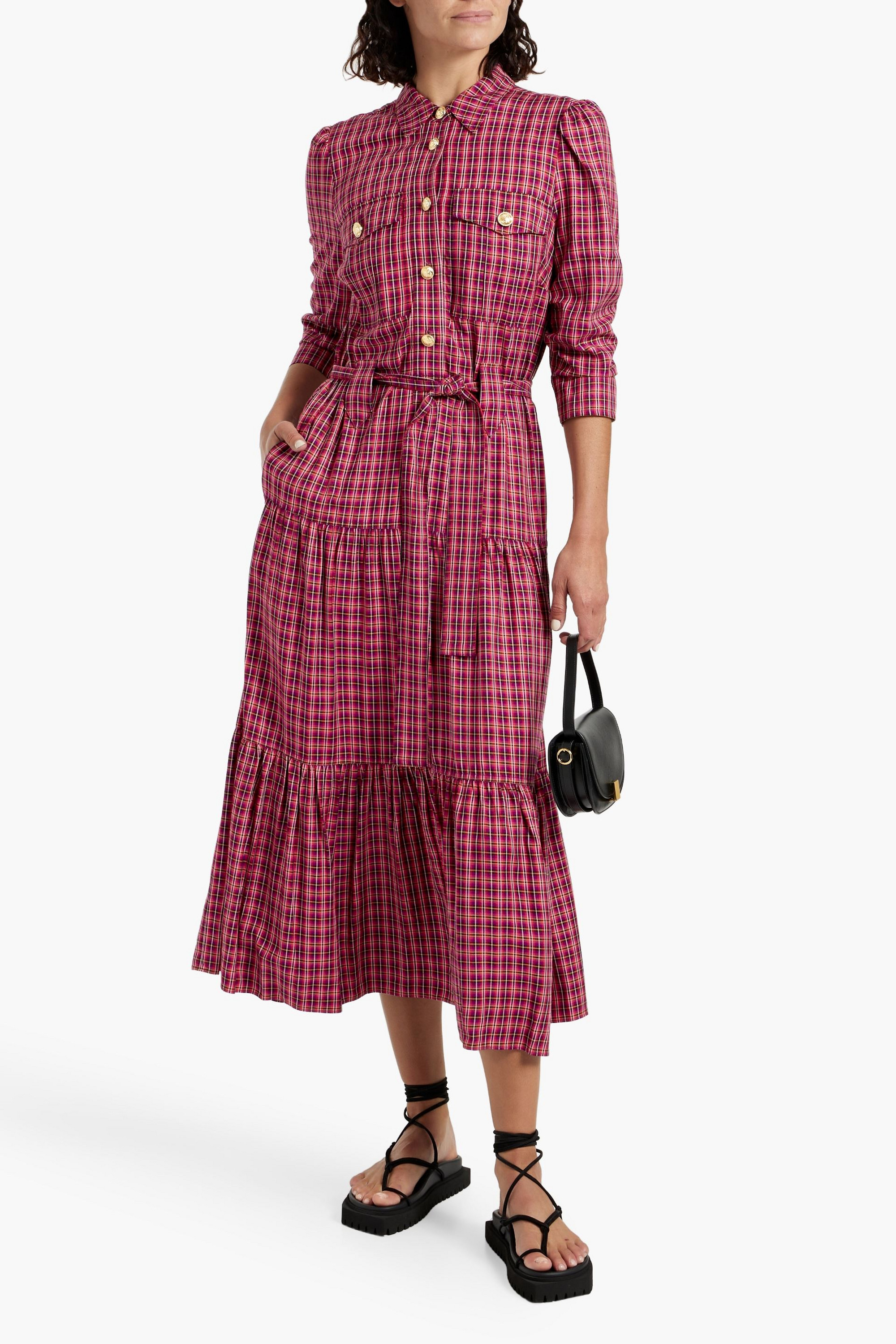 DEREK LAM 10 CROSBY Belted checked woven midi dress