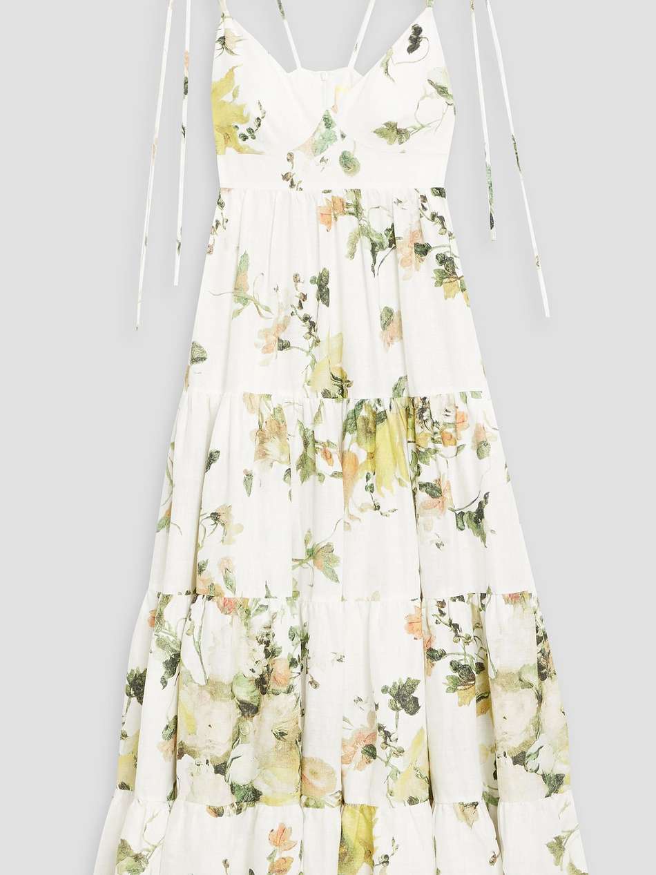 azami tiered floral-print linen midi dress