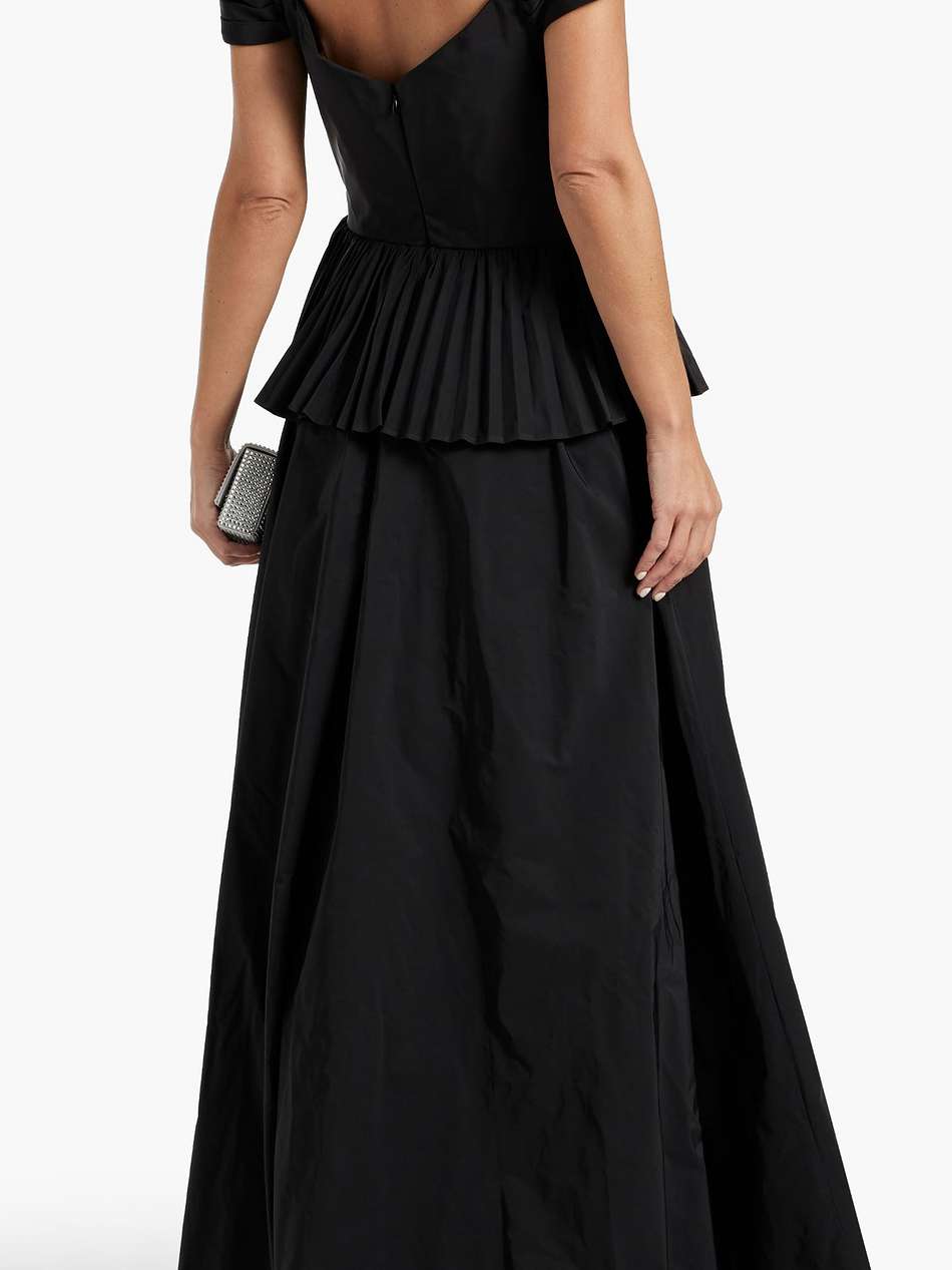 off-the-shoulder pleated ruffled taffeta gown