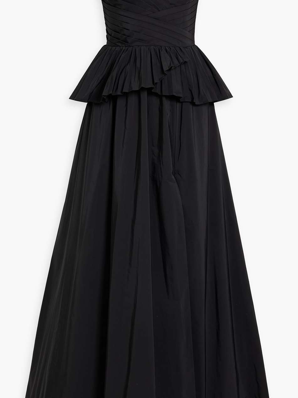 off-the-shoulder pleated ruffled taffeta gown