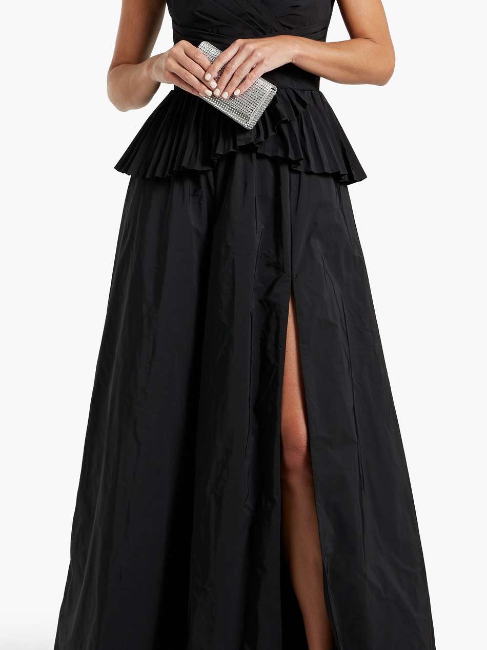 off-the-shoulder pleated ruffled taffeta gown