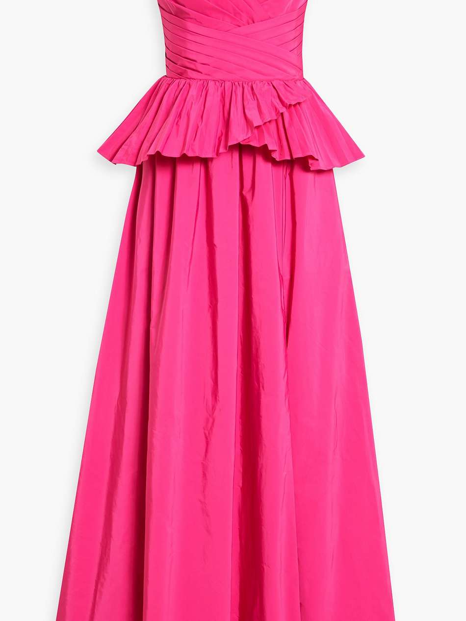 off-the-shoulder pleated ruffled taffeta gown