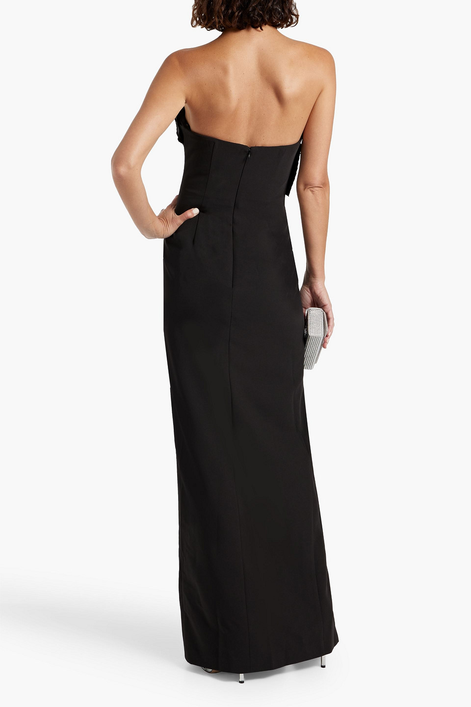 Shop Marchesa Notte Pleated Poplin-paneled Stretch-jersey Maxi Dress In Black