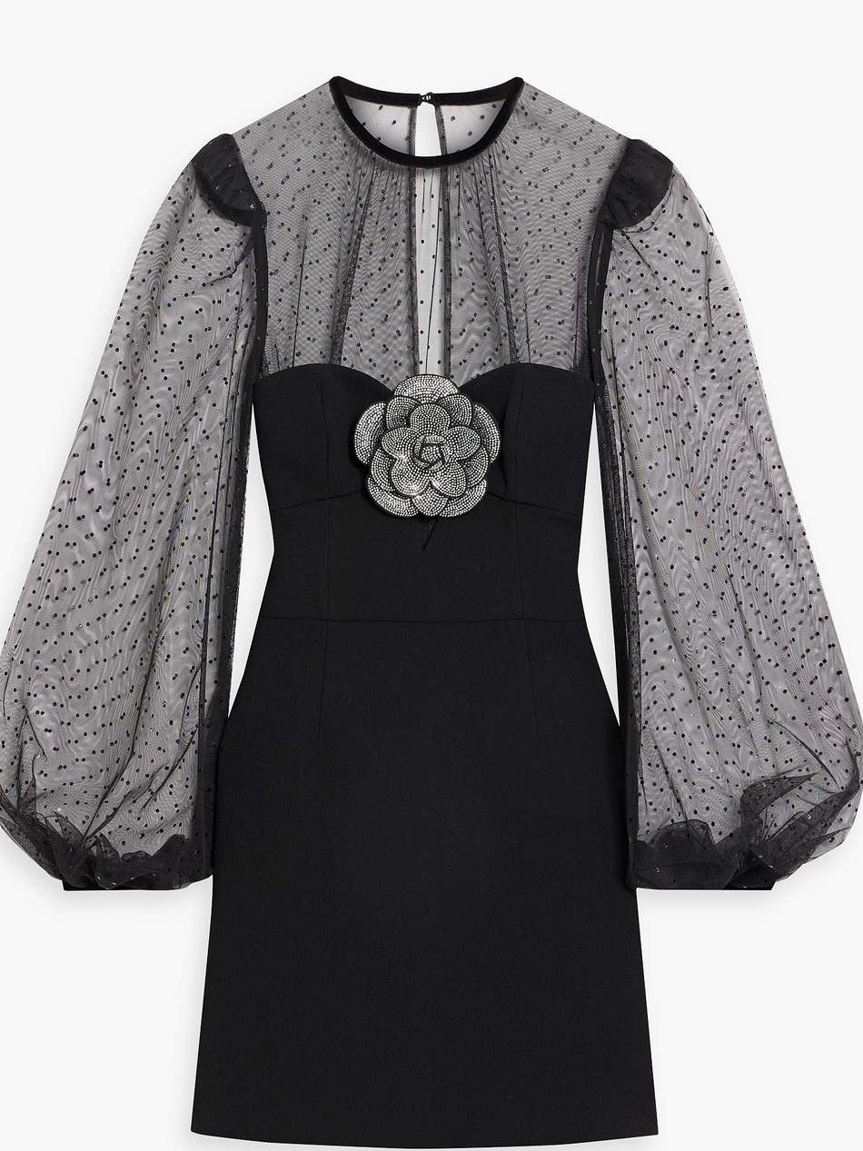 polka-dot tulle-paneled crepe mini dress