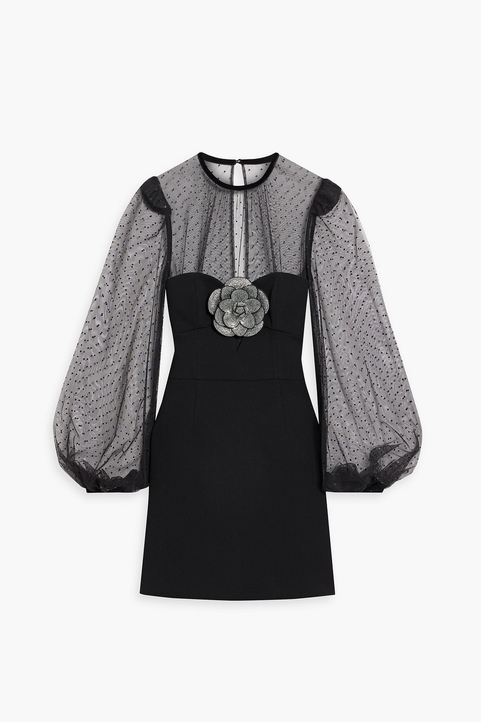 Rebecca Vallance Polka-dot Tulle-paneled Crepe Mini Dress In Black