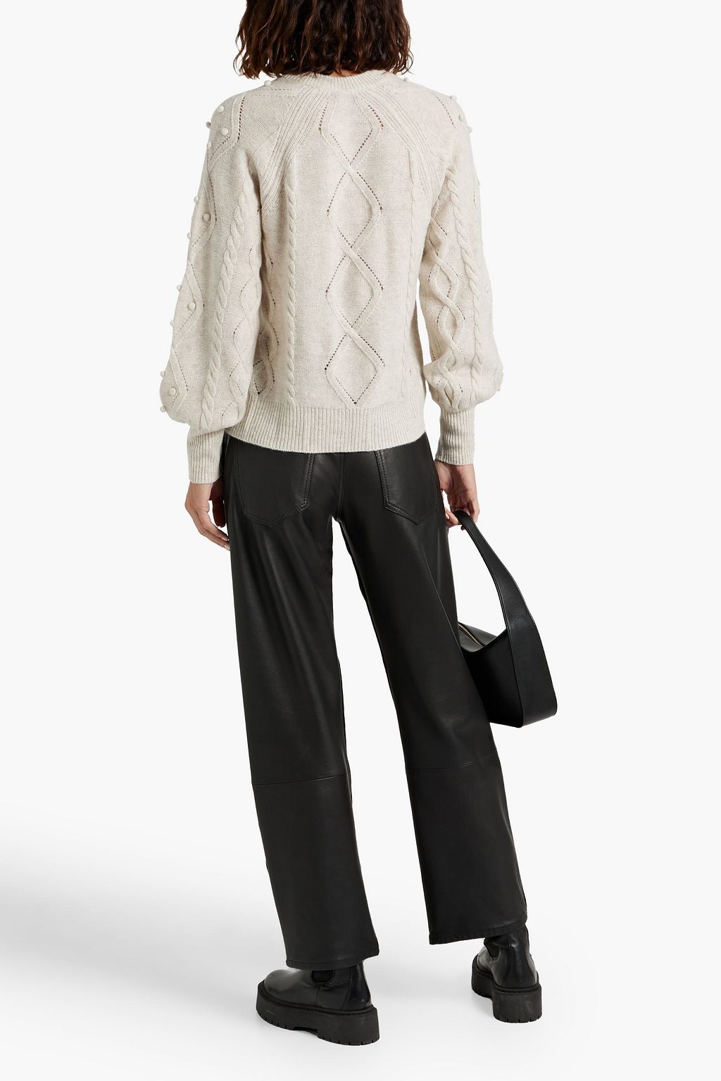 AUTUMN CASHMERE Pompom-embellished cable-knit cashmere sweater
