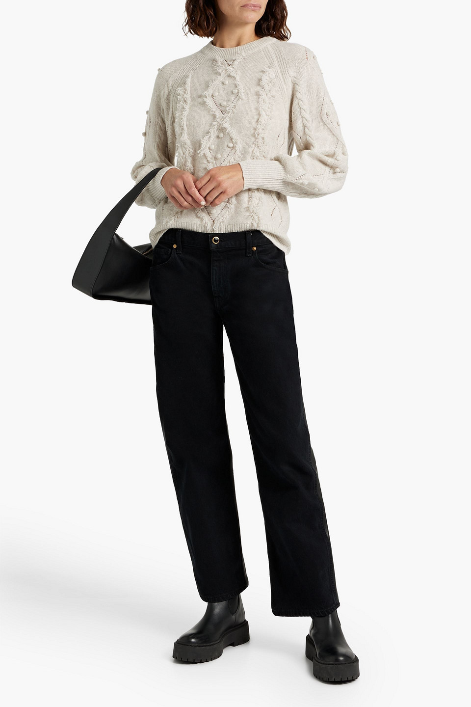 Autumn Cashmere Embellished Cable-knit Cashmere Sweater In Ecru