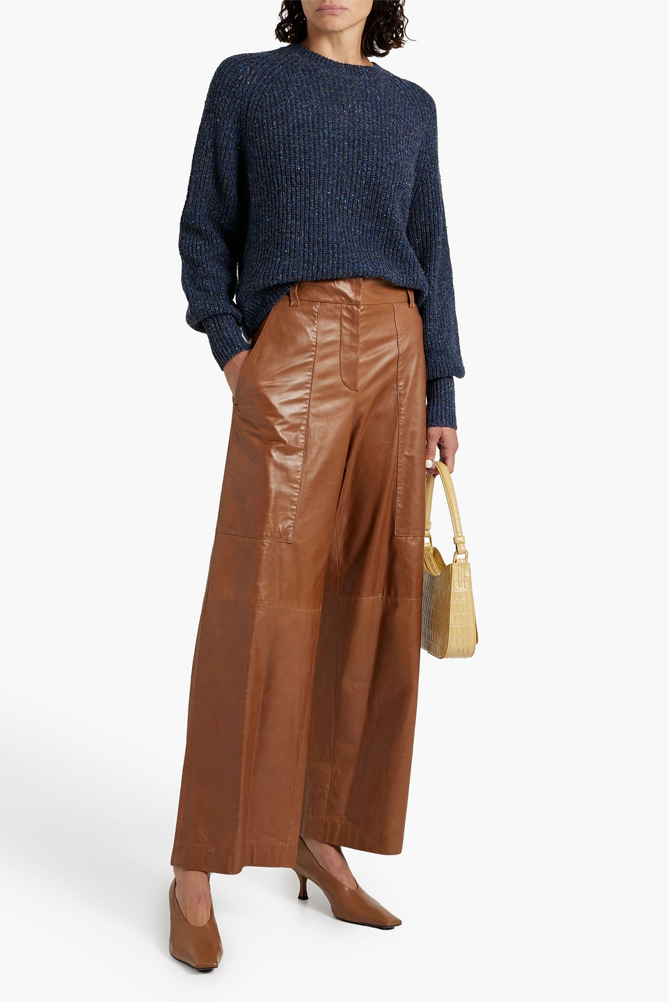 Autumn Cashmere Donegal Ribbed-knit Sweater In Navy