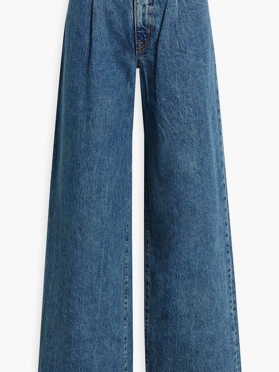 taylor pleated frayed high-rise wide-leg jeans