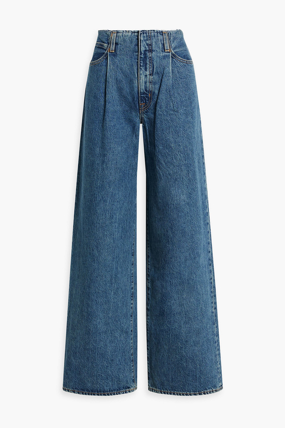 Slvrlake Taylor Pleated Frayed High-rise Wide-leg Jeans In Mid Denim