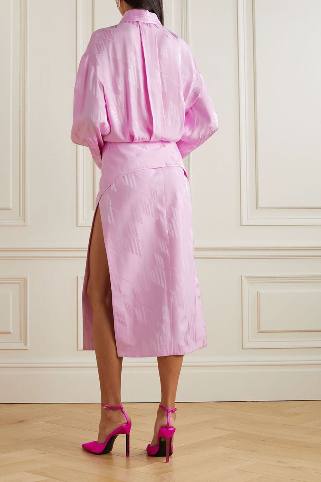 THE ATTICO Charla satin-jacquard midi dress
