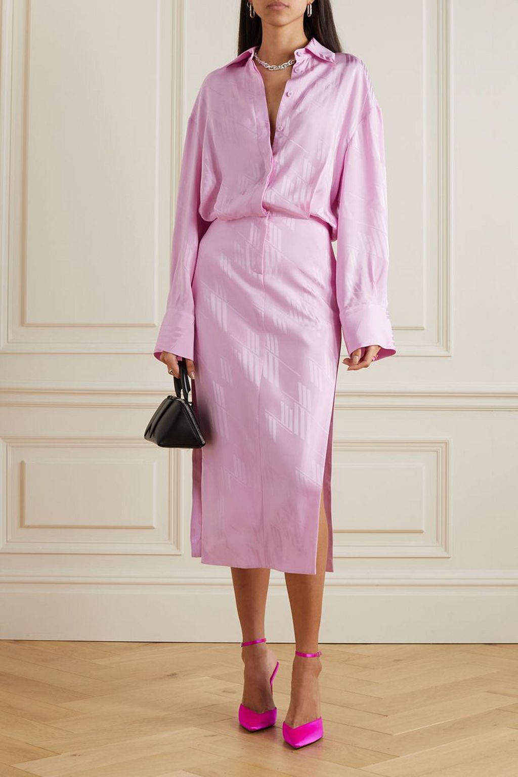 THE ATTICO Charla satin-jacquard midi dress