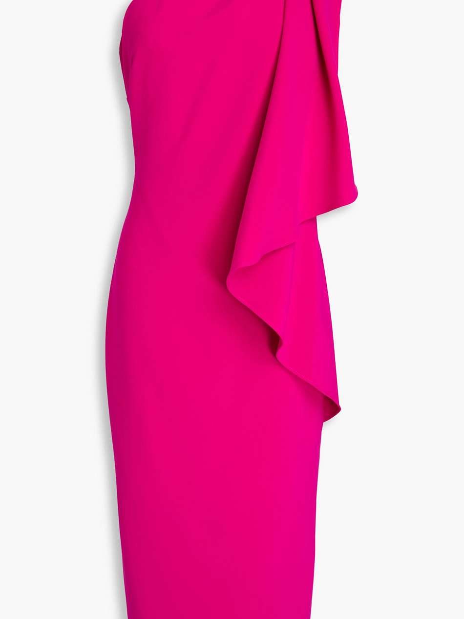 one-shoulder draped crepe midi dress